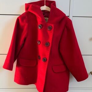 Chic Kids Double-Breasted Red Pea Coat 100% cashmere